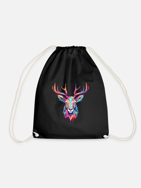 Hirsch buntes Aquarell Cartoon Kawaii Tier - Turnbeutel - Schwarz