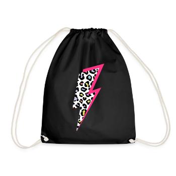 Blitz Leoparden Muster Pastellfarben mit Neon-Pink - Turnbeutel - Schwarz - Vorne