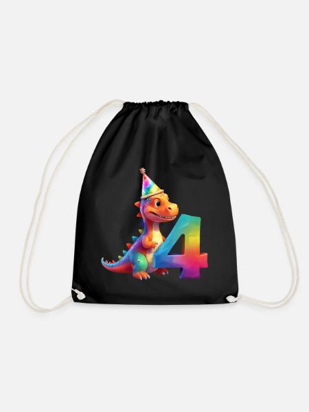DINO 4 YEARS DINOSAUR 4TH BIRTHDAY - Drawstring Bag - black