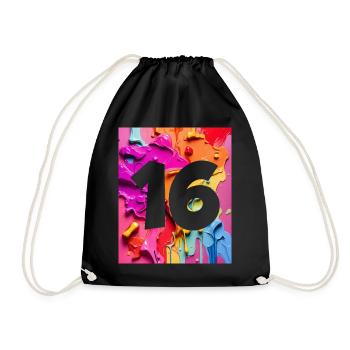 NO. 16 NUMBER 16 COLORFUL 16TH BIRTHDAY - Drawstring Bag - black - Front