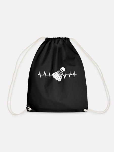 Badminton Sport Heartbeat Love - Drawstring Bag - black