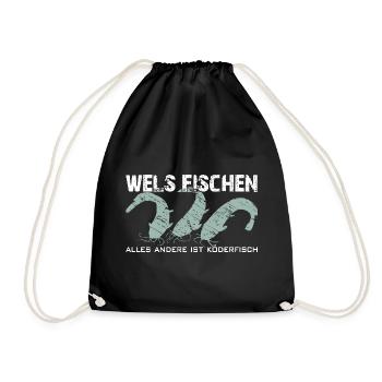 Wels angeln Waller fischen Team Waller - Turnbeutel - Schwarz - Vorne