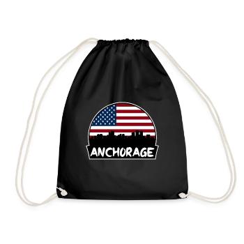 Anchorage Alaska USA Flagge Skyline Silhouette Trave - Turnbeutel - Schwarz - Vorne
