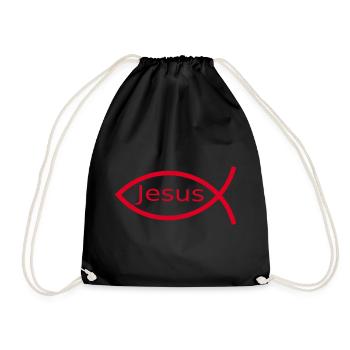 Jesusfisch rot Ichthys Jesus Fisch Geschenk - Turnbeutel - Schwarz - Vorne