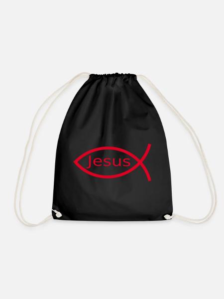 Jesusfisch rot Ichthys Jesus Fisch Geschenk - Turnbeutel - Schwarz