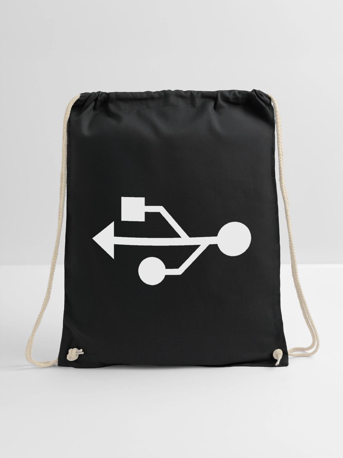 USB Symbol Minimaldesign - Turnbeutel - Schwarz - Vorne