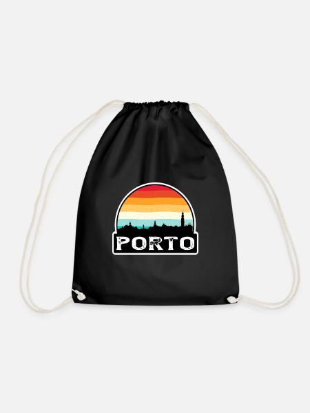 Porto Portugal Flagge Skyline Reisesouvenir - Turnbeutel - Schwarz