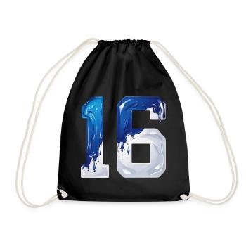 NO. 16 NUMBER 16 BLUE WHITE 16TH BIRTHDAY - Drawstring Bag - black - Front
