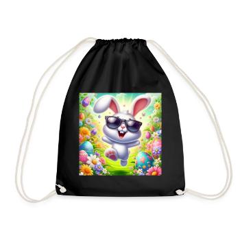 Fröhlicher Osterhase - Turnbeutel - Schwarz - Vorne