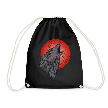 Howling wolf, full moon - Drawstring Bag - black - Front