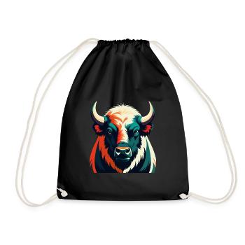 Buffalo Cartoon Character Colorful Pet Animal - Drawstring Bag - black - Front