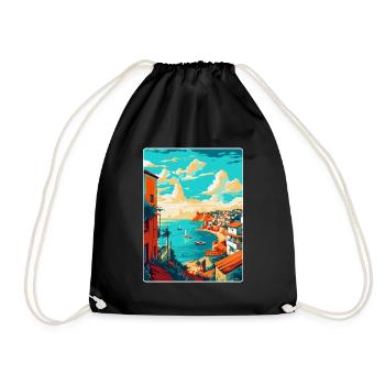 Lagos Portugal Vintage Travel Poster Souvenir WPA - Drawstring Bag - black - Front