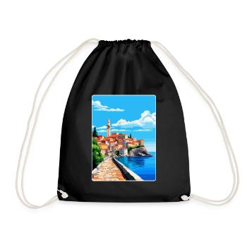 Piran Slovenia Vintage Travel Poster Souvenir WPA - Drawstring Bag - black - Front