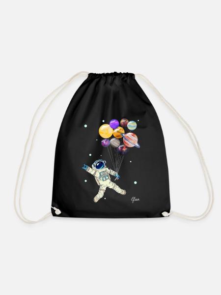 Astronaut mit Planeten Luftballons - Weltraum - Turnbeutel - Schwarz