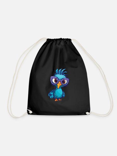 Pfau mit Brille Cartoon Kawaii Illustration - Turnbeutel - Schwarz