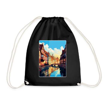 Colmar France Vintage Travel Poster WPA Souvenir - Drawstring Bag - black - Front