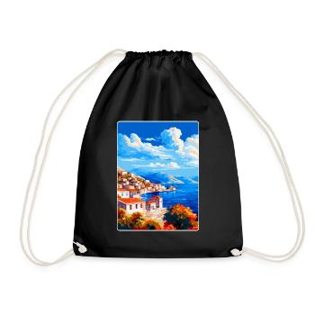 Hydra Greece Vintage Travel Poster WPA Souvenir - Drawstring Bag - black - Front