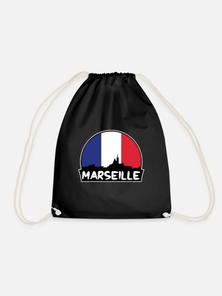 Marseille Frankreich Flagge Skyline Silhouette Reisen - Turnbeutel - Schwarz
