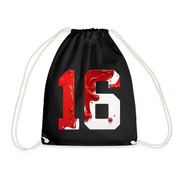 NO. 16 NUMBER 16 RED WHITE 16TH BIRTHDAY - Drawstring Bag - black - Front