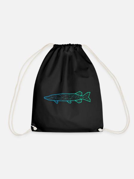 Hecht Angeln Polygon Fisch Fischer Angler - Turnbeutel - Schwarz
