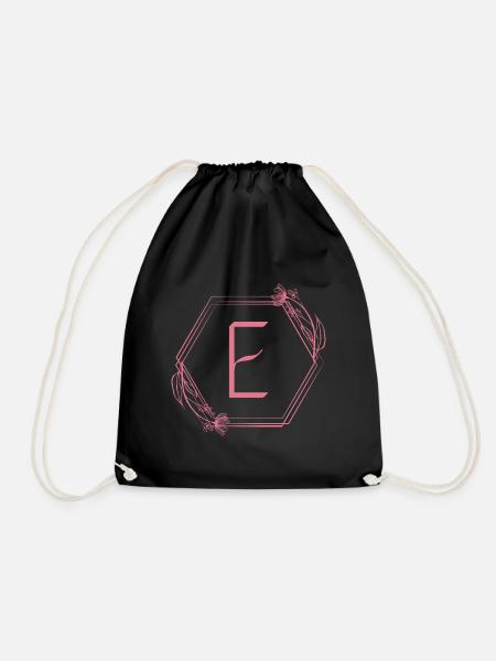 E-Monogramm mit Blütenrahmen - Turnbeutel - Schwarz