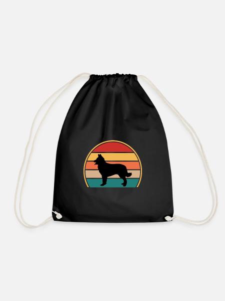 Kroatischer Schäferhund Hund Liebe Silhouette Retro Sonnenuntergang - Turnbeutel - Schwarz
