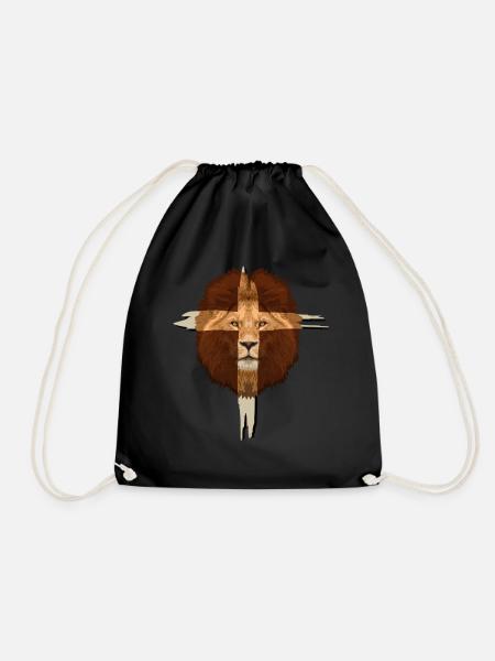 Lion Cross Christian Gift - Drawstring Bag - black