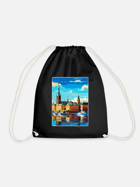 Stockholm Schweden Vintage Reiseplakat Souvenir - Turnbeutel - Schwarz