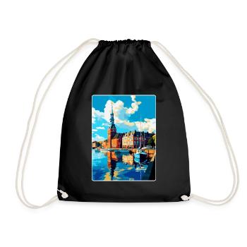 Helsingborg Sweden Vintage Travel Poster Souvenir - Drawstring Bag - black - Front