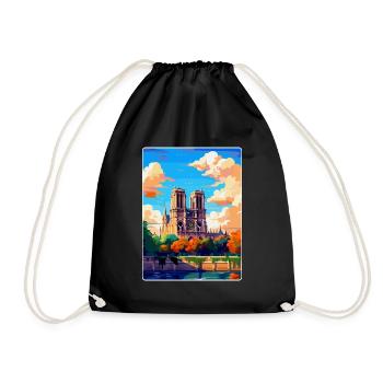 Notre Dame France Vintage Travel Poster Souvenir - Drawstring Bag - black - Front