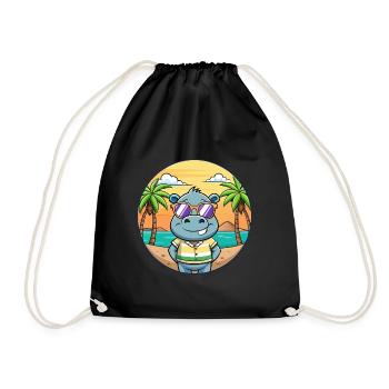 Hippo Lustige Cartoon Sommer Strand Sonnenbrille - Turnbeutel - Schwarz - Vorne