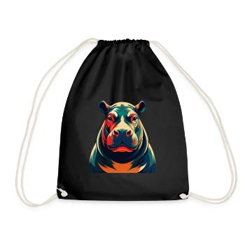 Hippo Cartoon Character Colorful Pet Animal - Drawstring Bag - black - Front