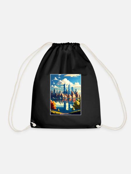 Manhattan New York Vintage Reiseposter Souvenir - Turnbeutel - Schwarz