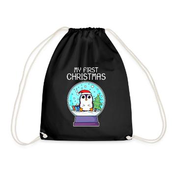 My first Christmas Baby Pinguin Weihnachten - Turnbeutel - Schwarz - Vorne
