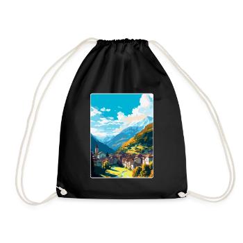 Sion Switzerland Vintage Travel Poster Souvenir - Drawstring Bag - black - Front