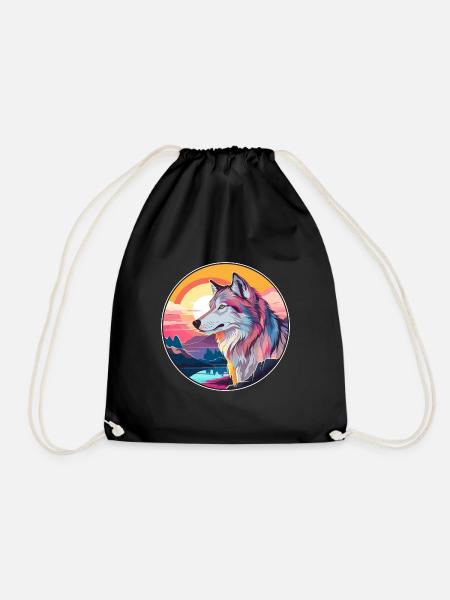Wolf Buntes Aquarell Cartoon Kawaii Tier - Turnbeutel - Schwarz
