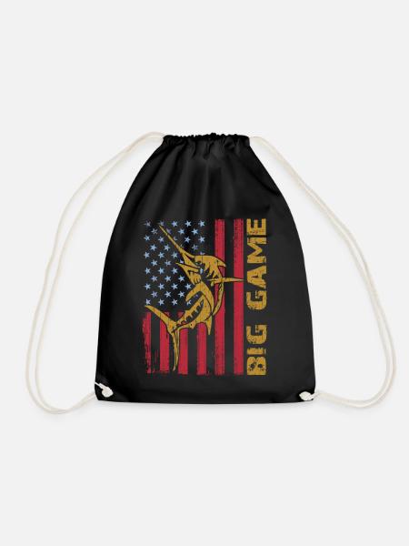 Springender Marlin mit US Flagge Hochseefischen - Turnbeutel - Schwarz