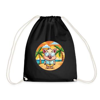 Cochon Drôle Dessin Animé Plage De Plage Lunettes - Sac de sport léger - noir - Devant
