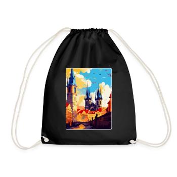 Prague Czech Republic Vintage Travel Poster WPA - Drawstring Bag - black - Front