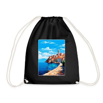 Piran Slovenia Vintage Travel Poster Souvenir WPA - Drawstring Bag - black - Front