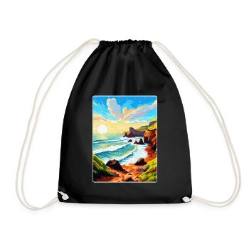 Hartland Quay Devon Vintage Travel Poster Souvenir - Drawstring Bag - black - Front