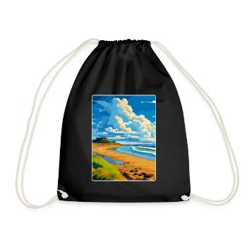 Northumberland Coast Anob Travel Poster Souvenir - Drawstring Bag - black - Front