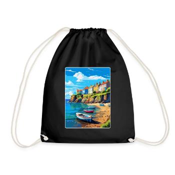 New Quay Wales Uk Vintage Travel Poster Souvenir - Drawstring Bag - black - Front