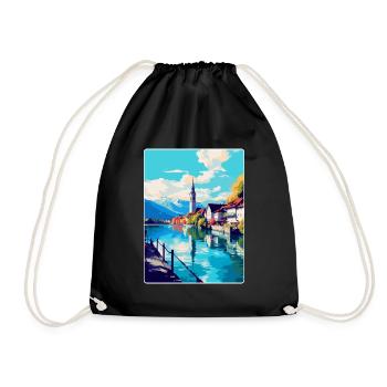 Thun Schweiz Vintage Reiseplakat Souvenir - Turnbeutel - Schwarz - Vorne