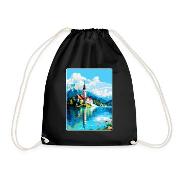 Lac de Bled, Slovénie, Affiche de voyage vintage, Souvenir - Sac de sport léger - noir - Devant