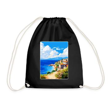 Chalkidiki Griechenland Vintage Reiseplakat Souvenir - Turnbeutel - Schwarz - Vorne