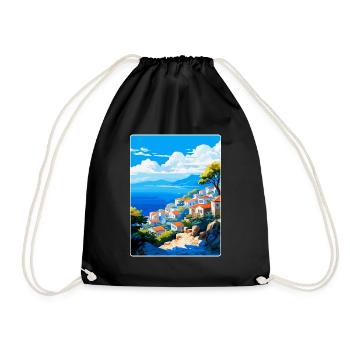 Hydra Greece Vintage Travel Poster WPA Souvenir - Drawstring Bag - black - Front