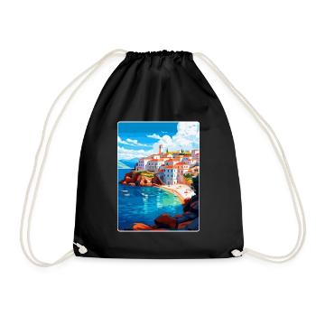 Andros Greece Vintage Travel Poster WPA Souvenir - Drawstring Bag - black - Front