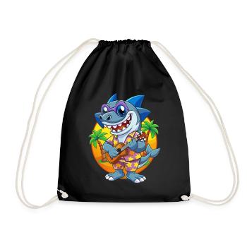 Funny Shark Cartoon Summer Beach Sunglasses Guitar - Drawstring Bag - black - Front