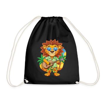 Funny Lion Cartoon Summer Beach Sunglasses Guitar - Drawstring Bag - black - Front